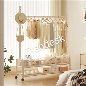 Metal Siyah /beyaz /krem 2 Raflı Raflı Konfeksiyon Askılığı  Ayaklı Elbise Askılığı 176CM