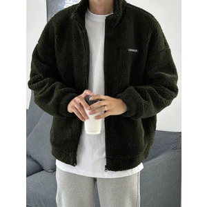 Genius Store Oversize Tam Fermuarlı Kuzu Sweatshirt Içi Polarlı Sherpa Kumaş Sweatshirt Haki 2Xl