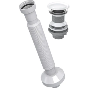 Aqua Bagno Pop-Up Sifon, Beyaz Seramik Başlıklı ,taşma Deliksiz,  (1 -1/4) , Pis Su Çıkış Borusu Dahil -Set 2 Parça