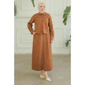 Armine Trend Gizli Fermuarlı Gömlek Yakalı Ikili Takım Taba 24KT604