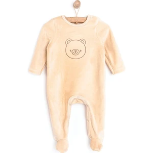 Yenidoğan Erkek Nakışlı Kadife Patikli Tulum Erkek Bebek