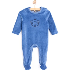 Yenidoğan Erkek Nakışlı Kadife Patikli Tulum Erkek Bebek