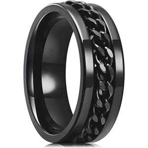 Ortası Dönebilen Zincirli Erkek Kadın Anti-stres Çelik Alyans Yüzük CL43