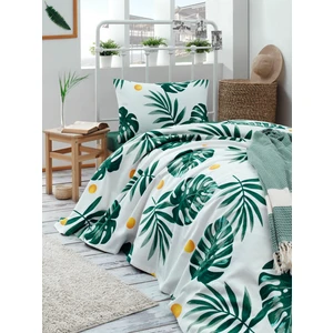Eponj Home Baskılı Pike Takımı Tek Kişilik Monstera Yeşil