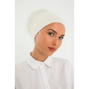 Krem Fırfırlı Dikişsiz Bone