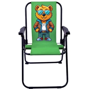 Gözlüklü Maskot Ayı 2-6 Yaş Lüx Çocuk Piknik Sandalyesi-Mini Kamp Sandalyesi-Yeşil