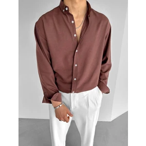 Erkek Oversize Basic Rahat Gömlek Açık Kahve
