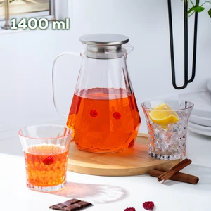 200-103 Borosilikat Cam Sürahi Metal Kapaklı Cam Karaf - Detoks Sürahi 1400 ml