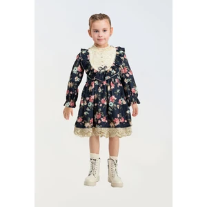 Lulu Kids Çiçek Desenli Uzun Kollu Kız Çocuk Elbise "orkide" Modeli