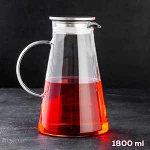 20-0098 Borosilikat Cam Sürahi Metal Kapaklı Cam Karaf - Detoks Sürahi 1800 ml