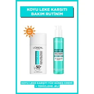 L'oréal Paris Bright Reveal Spf 50+ Koyu Leke Karşıtı Fluid Günlük Yüz Güneş Kremi 50ML + Bright Reveal Cilt Kusuru Izi Karşıtı, Serum Içerikli Temizleme Jeli Niasinamid+Salisilik Asit 150ML