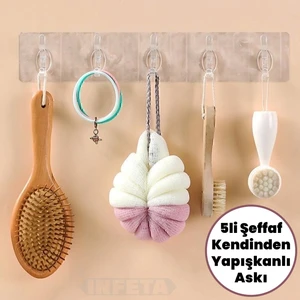 5'li Şeffaf Süper Yapışkan Askı Banyo  Mutfak Düzenleyici Askı
