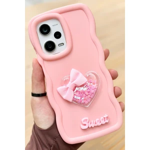 Vip Case Redmi Note 12 Pro 5g  Renkli Kalp Kurdele Detaylı Simli Dalgalı Sweety Kılıf