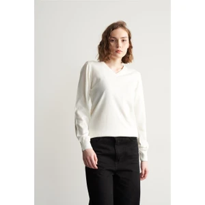 Miyamira Kadın V Yaka Ekru Kazak