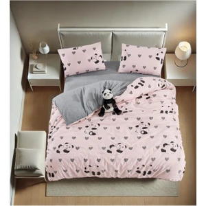 Lantana Panda Desenli Pembe Tek Kişilik Nevresim Takımı (Lastikli Çarşaflı)