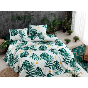 Eponj Home Doğal Pike Baskılı Çift Kişilik Monstera Yeşil  200 x 235 cm