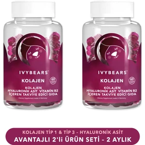 Ivybears Çiğnenebilir Kolajen Vitamin 2´li Set, Tip 1, Tip 3, Hyaluronik Asit, Vitamin B2, %100 Alman Kalitesi, 120 Adet, 60 Günlük