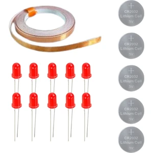 Bakır Folyo Iletken Bant ,CR2032 Pil ,5mm LED Seti – Kağıttan Devre Kit