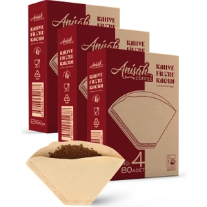 Anisah Coffee 3'lü Filtre Kahve Kağıdı 4 Numara (3X80 Adet) | Kokusuz | Kimyasalsız | Doğa Dostu | Yırtılmaz