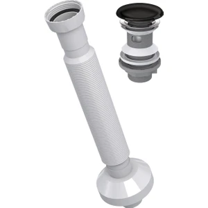 Aqua Bagno Pop-Up Sifon Siyah Seramik Başlıklı Taşma Deliksiz (1 -1/4) Pis Su Çıkış Borusu Dahil -Set 2 Parça