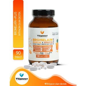 Bromelain Ananas 750 mg + Kuersetin 100 mg - Vitamin D3 - B12 - Plus 90 Tablet - 1250 Mg