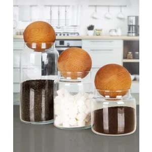 3'lü Top Kapaklı Cam Kavanoz Seti Saklama Kavanozu Bakliyat Çay Kahve Şeker Saklama Kabı