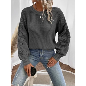 Selanik Örgü Kol Motifli Bisiklet Yaka Antrasit Triko Kazak