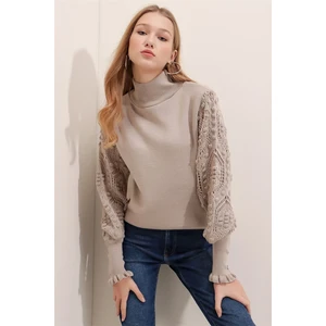 Kadın Vizon Yarım Balıkçı Kolu Dantel Detaylı Kazak