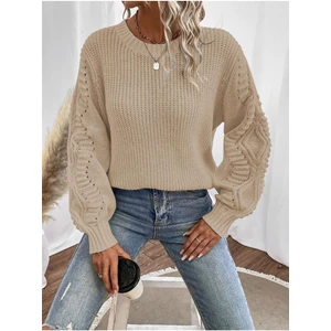 Selanik Örgü Kol Motifli Bisiklet Yaka Taş Renkli Triko Kazak