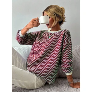 Bisiklet Yaka Dalga Desenli Triko Kazak Tarçın