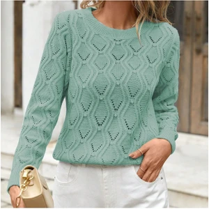 Bisiklet Yaka Ajurlu Yürütme Desenli Triko Kazak Mint