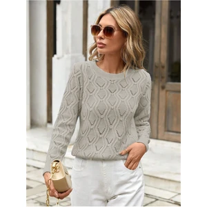 Bisiklet Yaka Ajurlu Yürütme Desenli Triko Kazak Taş