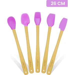 Indigo 5'li Pembe Bambu Silikon Spatula Seti Uzun 26 cm