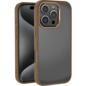 Case 4u Apple iPhone 16 Pro Max Kılıf Karbon Fiber Görünümlü Parlak Kamera Çerçeveli Venus Kapak Rose Brown