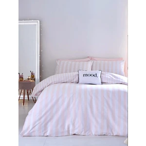 Pink Striped Çift Kişilik Pamuk Çarşafı Lastikli Nevresim Takımı