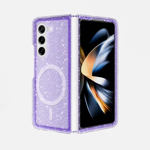 Case 4u Galaxy Z Fold 6 Kılıf Magsafe Şarj Özellikli Parlayan Simli Saydam Renkli Allstar Kapak Mor