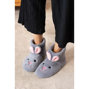 Kadın Tavşan Figürlü Ev Botu Panduf Anne Çocuk Yumuşak Rahat Sessiz Taban Ev Ayakkabısı