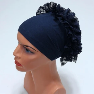 Aydın Bone Dantelli Dikişli Lacivert Fırfırlı Bone