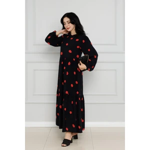 Puantiyeli Kuşaklı Eylül Elbise-Kırmızı