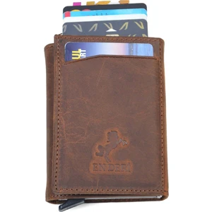 EN Deri Unisex Taba Renk  Crazy Deri Mekanizmalı Cüzdan Kartlık