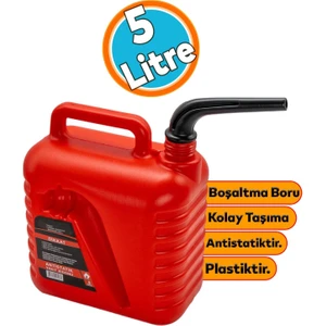 Plastik Boşaltma Borulu Antistatik Benzin Bidonu 5 Litre Akaryakıt Mazot Taşıma Doldurma Yakıt Depolama