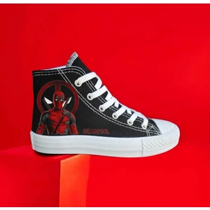 Lias Shoes Dead Kırmızı Baskılı  Siyah Keten Çocuk Spor Ayakkabı Sneaker