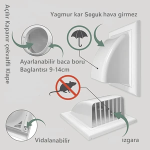 YT548 Kapamatik Aspiratör Davlumbaz Baca Çıkış Kapağı Klapesi Çekvalfli