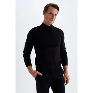 Slim Fit Balıkçı Yaka Kazak Black
