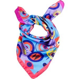 Dreamgift-Göz Motifli ve Geometrik Desenli Eşarp Fular Bandana 50X50 cm | Modern ve Renkli Tasarım