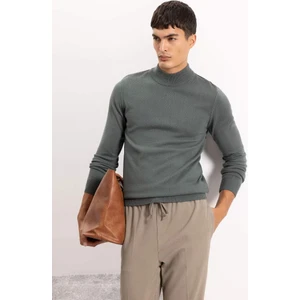 Slim Fit Balıkçı Yaka Kazak Dark Khakı