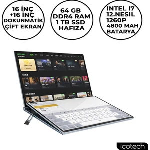 DS16 Plus 16+ 16 Inç I7 12.nesil 64GB Ram 1 Tb SSD Çift Ekranlı Dokunmatik Laptop Dizüstü Bilgisayar