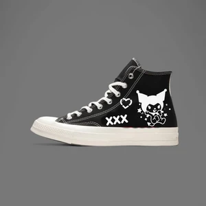 Lias Shoes Beyaz Çizgi Kuro_miklik Baskılı Siyah Keten Çocuk Spor Ayakkabı Sneaker