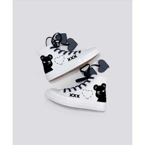 Lias Shoes Kalp Bağcık Gece Ayıcığı Baskılı Keten Çocuk Spor Ayakkabı Sneaker