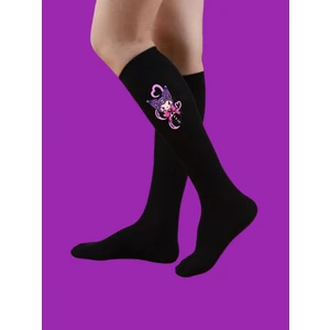 Lias Shoes Kurdele Kuromicili Basklı Siyah Diz Altı Kız Çocuk Okul Çorabı
